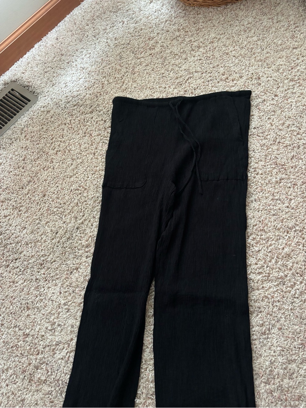 Black Wide Leg Drawstring Beach Pants
